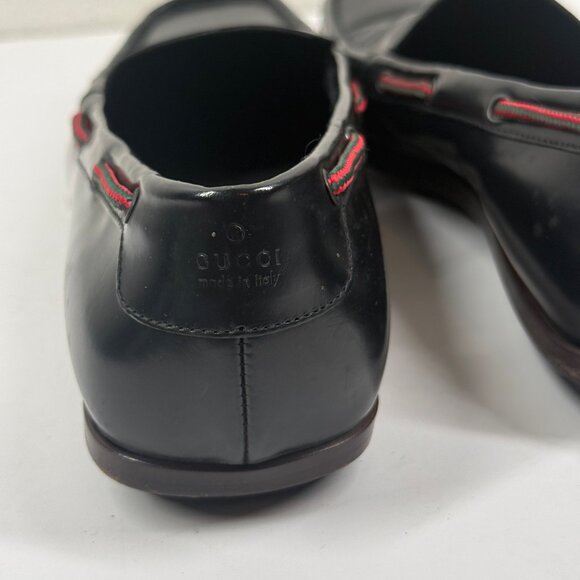 Vintage Gucci Loafers Web Detail Black Leather Slip-On Made in Italy Size 7 - Picture 9 of 15
